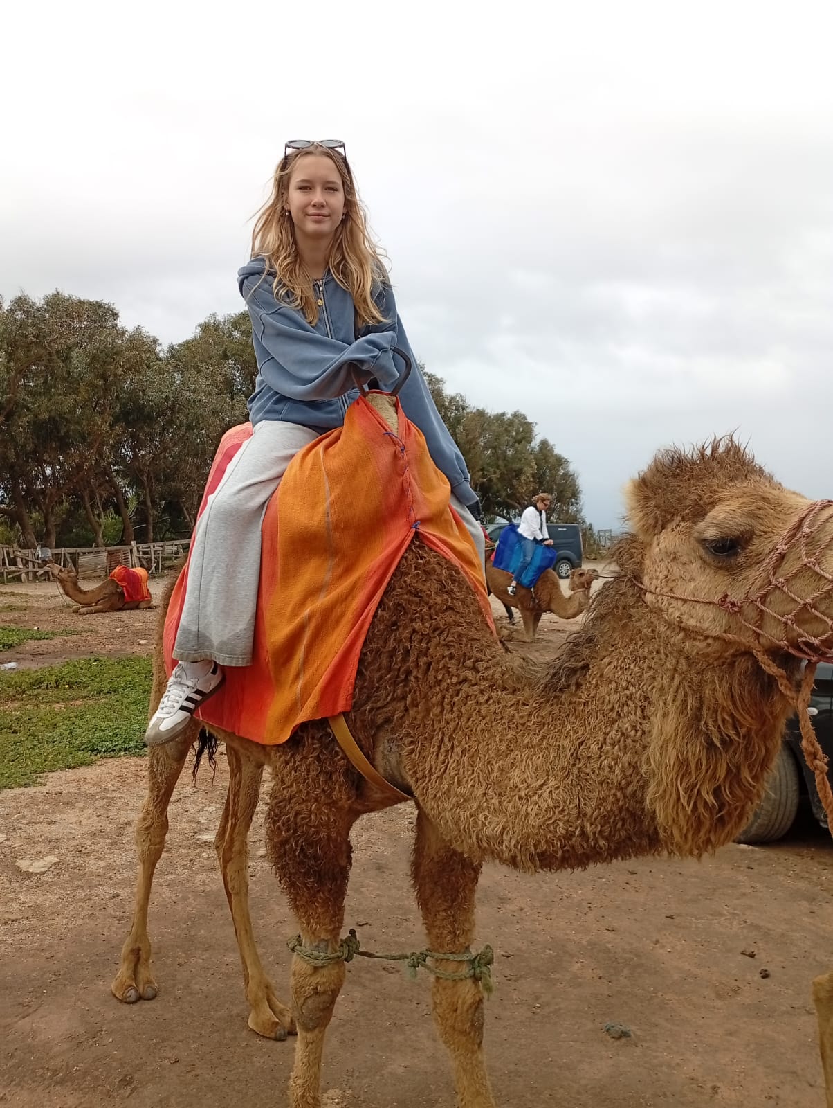 Young tourist enjoying a camel ride in Morocco